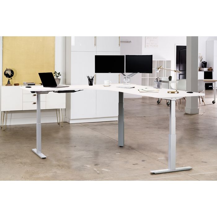 White L Shaped Sit Stand Desk G33e With Hpl Left Return Top