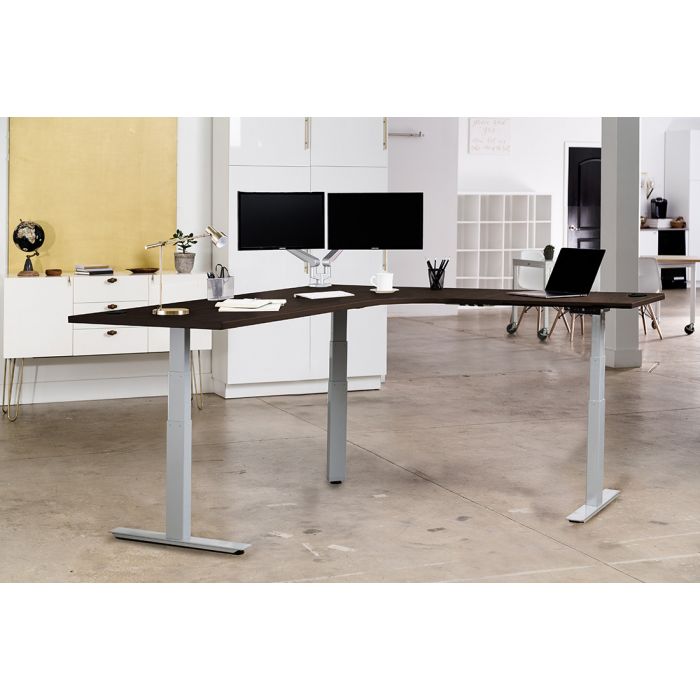 Walnut L Shaped Sit Stand Desk G33e With Hpl Right Return Top