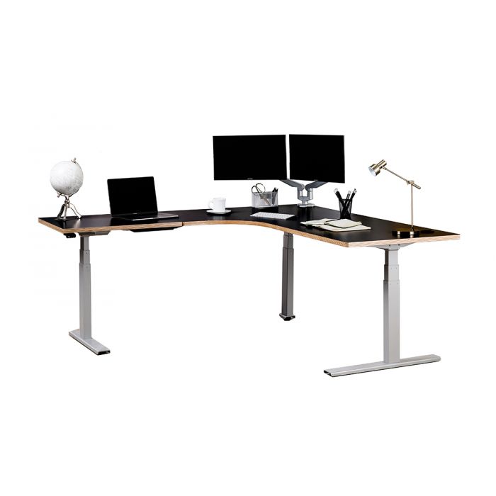 Black L Shaped Sit Stand Desk M33el With Left Return Revealed Edge