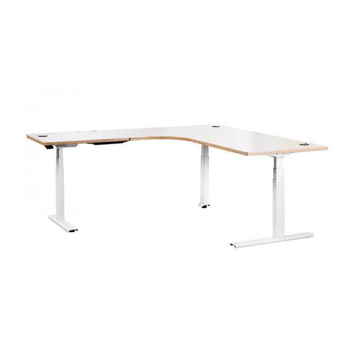 White L Shaped Sit Stand Desk M33el With Left Return Revealed Edge